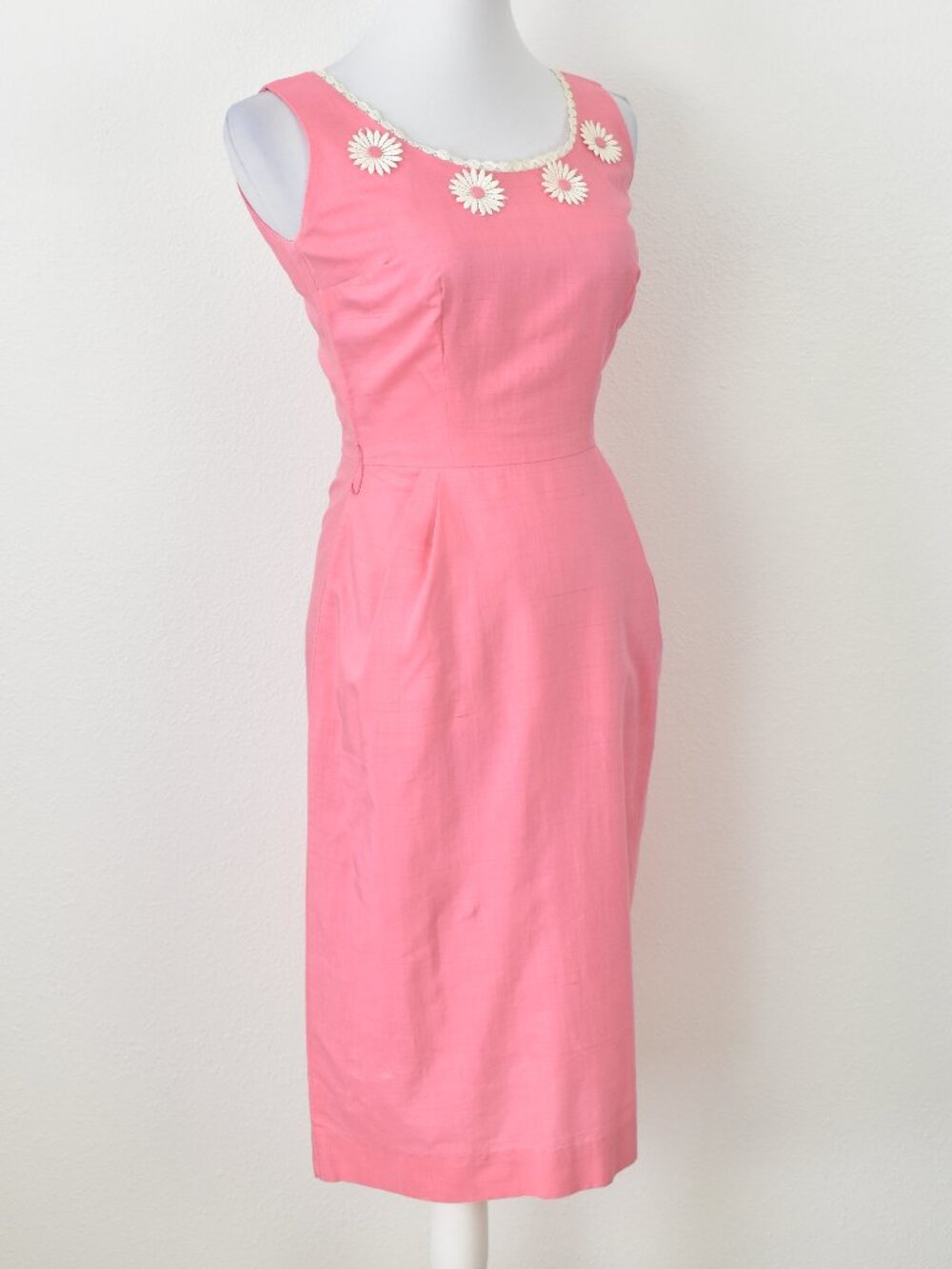 Vintage 60s Daisy Floral Applique Shift Dress Pink - 4 - Picture 10 of 12